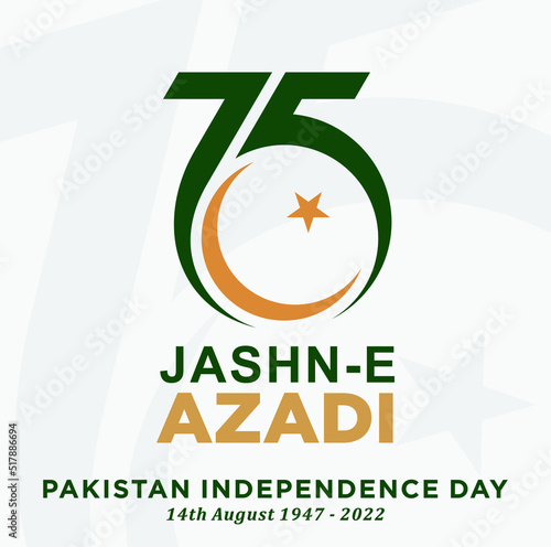 August 14, 2022: Pakistan Jashn-e Azadi (translation: Pakistan Independece Day). 75 Years Anniversary. Jubilee logo. Vector Illustration/.