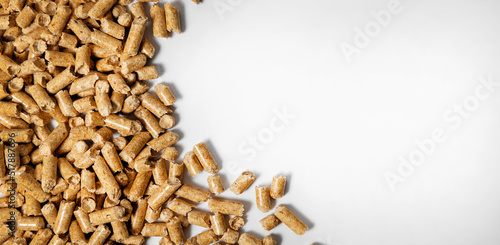 Tableau sur toile wood pellets on white background. copy space