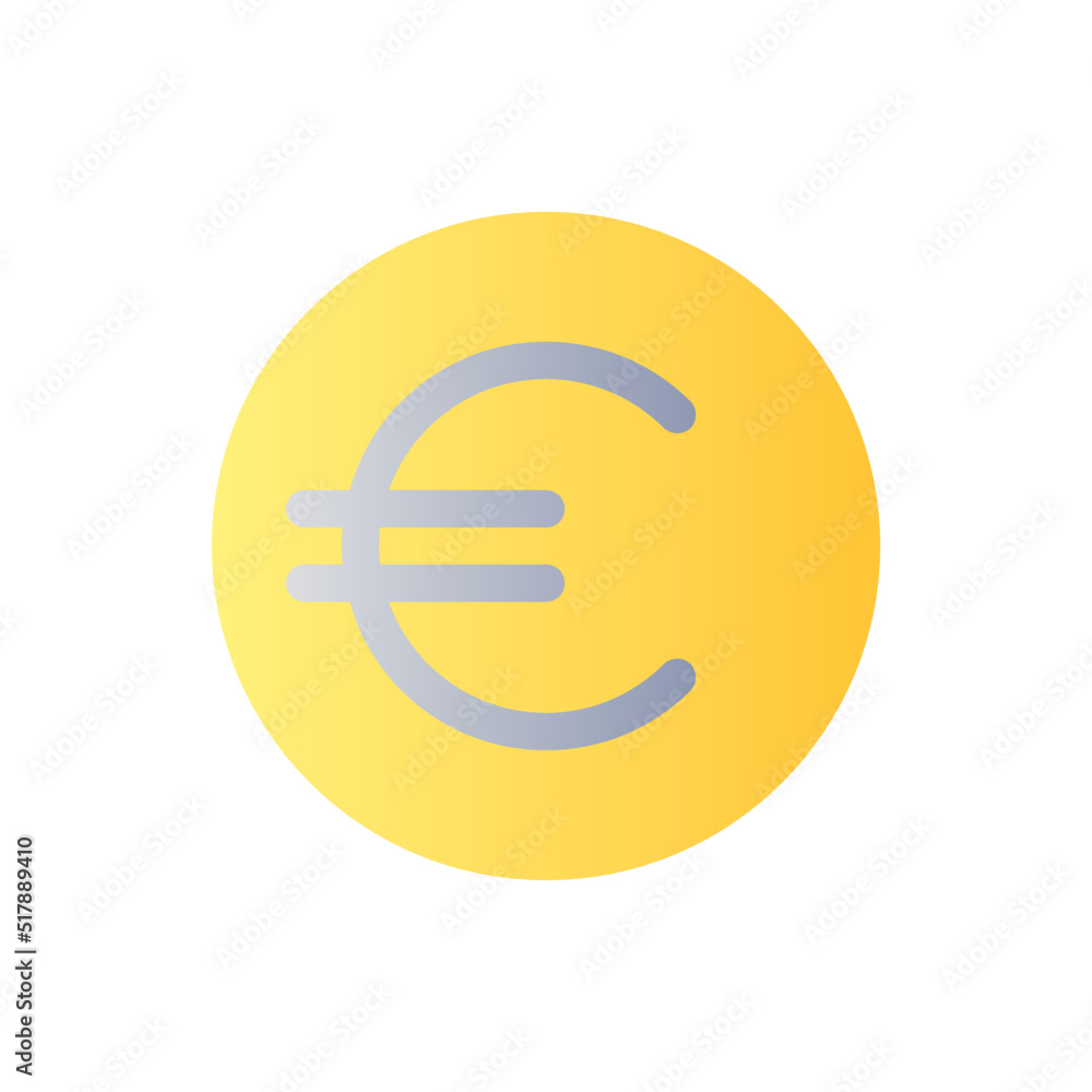 Euro coin flat gradient color ui icon. Currency and money. Golden euro cent. Finance and banking. Simple filled pictogram. GUI, UX design for mobile application. Vector isolated RGB illustration Euro coin flat gradient color ui icon. Currency and money. Golden euro cent. Finance and banking. Simple filled pictogram. GUI, UX design for mobile application. Vector isolated RGB illustration