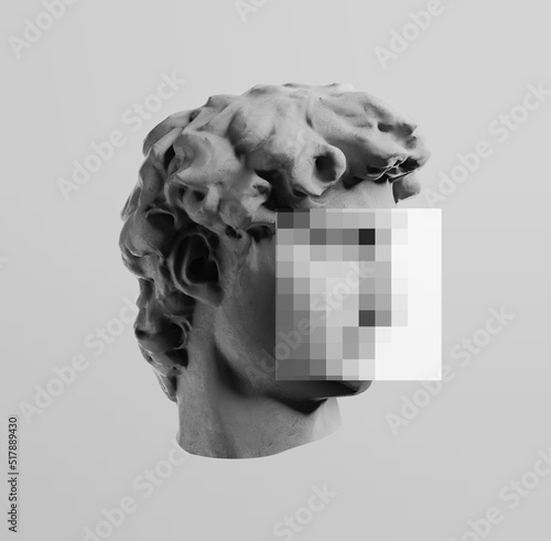 Greek head artwork statue with pixel face template. Style background concept.  photo