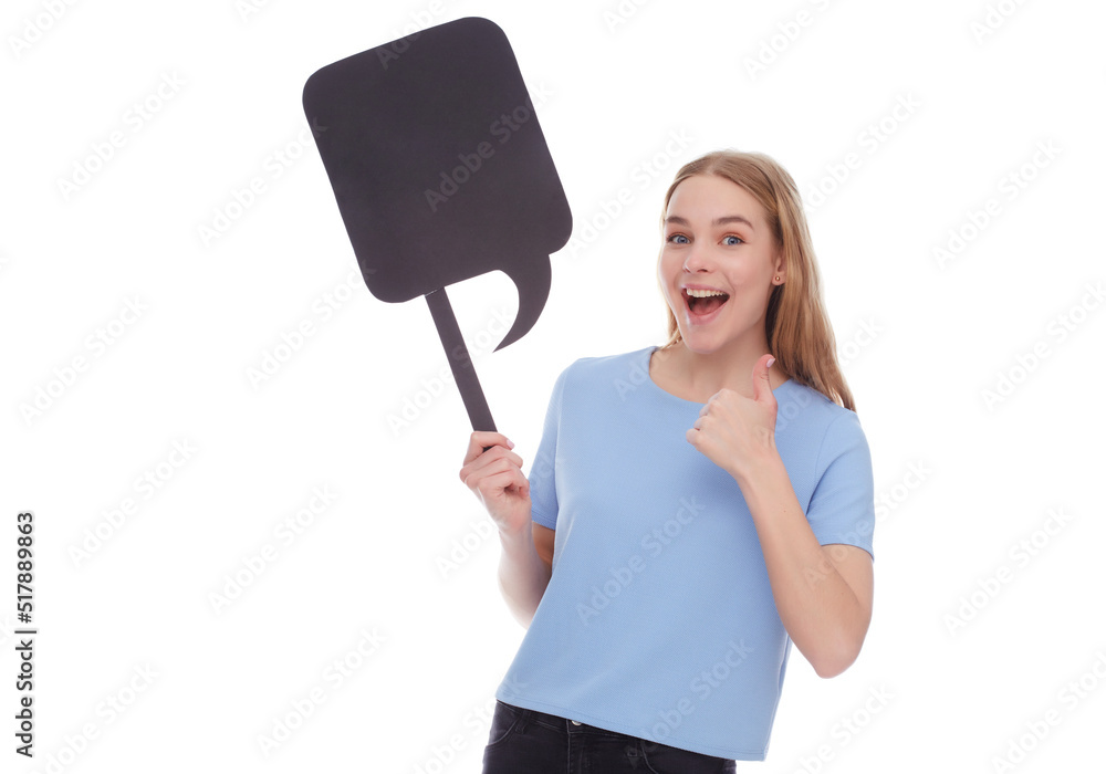 Smiling young woman holding empty signboard with copy space and showing thumb up. Smiling young woman holding empty signboard with copy space and showing thumb up.