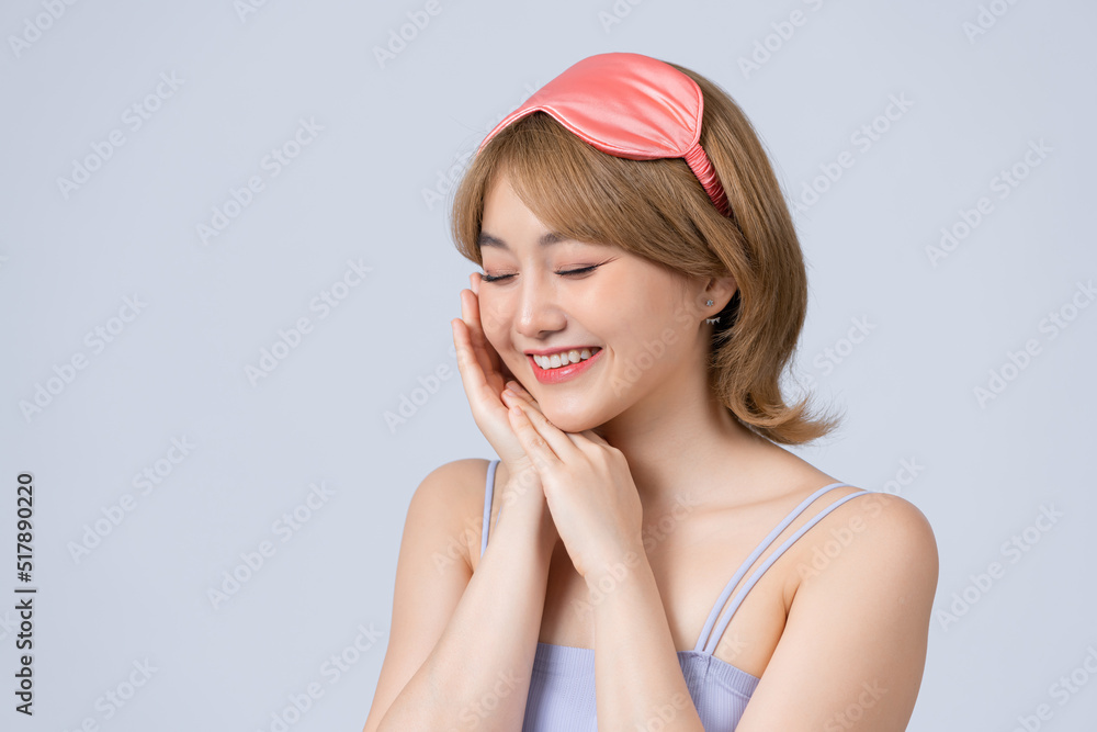 Sleepy beauty woman resting on hand with closed eyes.