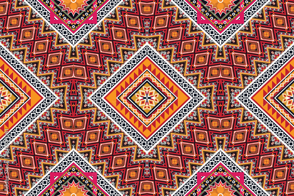Geometric ethnic flower pattern for background,fabric,wrapping,clothing,wallpaper,Batik,carpet,embroidery style. Geometric ethnic flower pattern for background,fabric,wrapping,clothing,wallpaper,Batik,carpet,embroidery style.