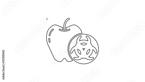Black line Genetically modified apple icon isolated on white background. GMO fruit. 4K Video motion graphic animation