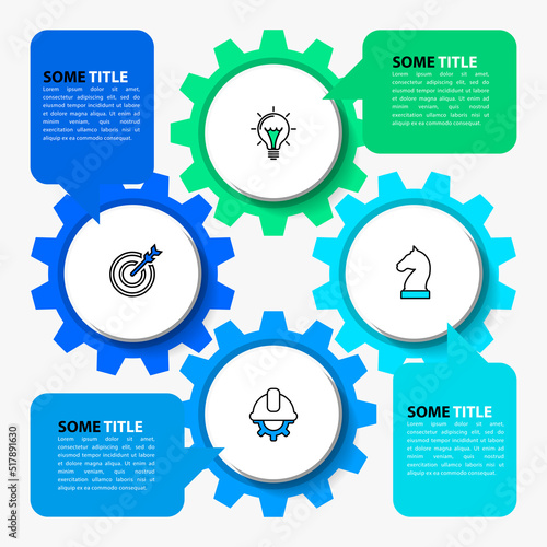 Infographic template. 4 circles with icons and gears