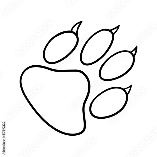 Monochrome picture, animal paw print with claws, vector illustration in cartoon style