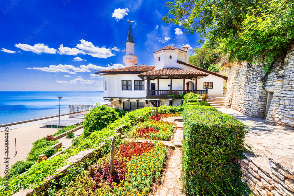 Balchik Palace and Black Sea coastline, Bulgaria. Romanian Queen Marie castle.