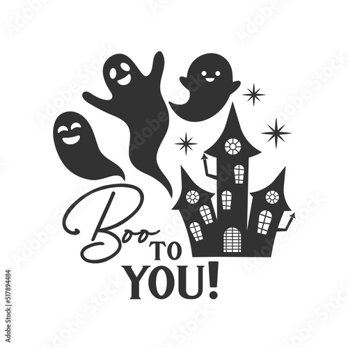 Boo to you farmhouse door hanger. Vector Halloween quote. Halloween round sign design. Round design on white background. 31 October party sign.