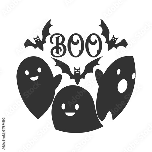 Boo farmhouse door hanger. Vector Halloween quote. Halloween round sign design. Round design on white background. 31 October party sign.