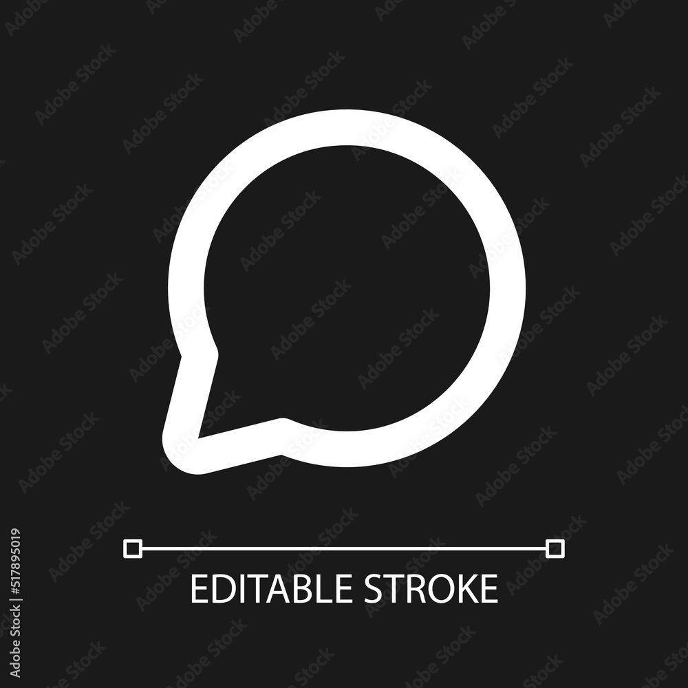 Comment pixel perfect white linear ui icon for dark theme. Reply to social media post. Message. Vector line pictogram. Isolated user interface symbol for night mode. Editable stroke. Arial font used Comment pixel perfect white linear ui icon for dark theme. Reply to social media post. Message. Vector line pictogram. Isolated user interface symbol for night mode. Editable stroke. Arial font used
