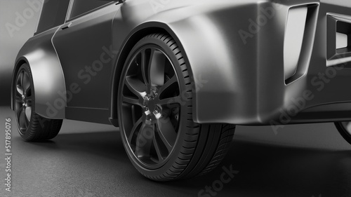 Close up wheel and black tire sport SUV car model 3D rendering vehicle wallpaper backgrounds © mapichai
