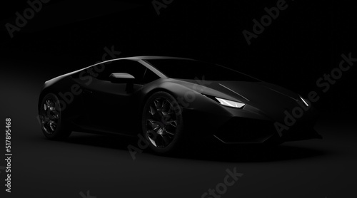 Black sport car on dark background. 3d render