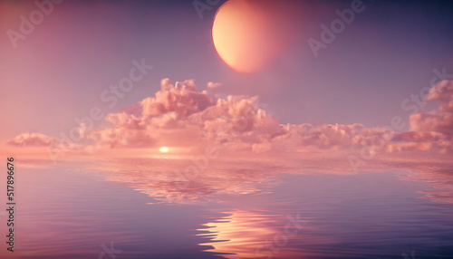 Neon sunset over the sea, r...