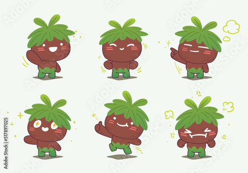 plant and dirt element cartoon character mascot set