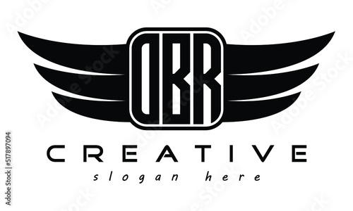 OBR three Letter Wings minimalist creative concept flag Flying abstract Initial wing symbol icon professional logo design, Vector template