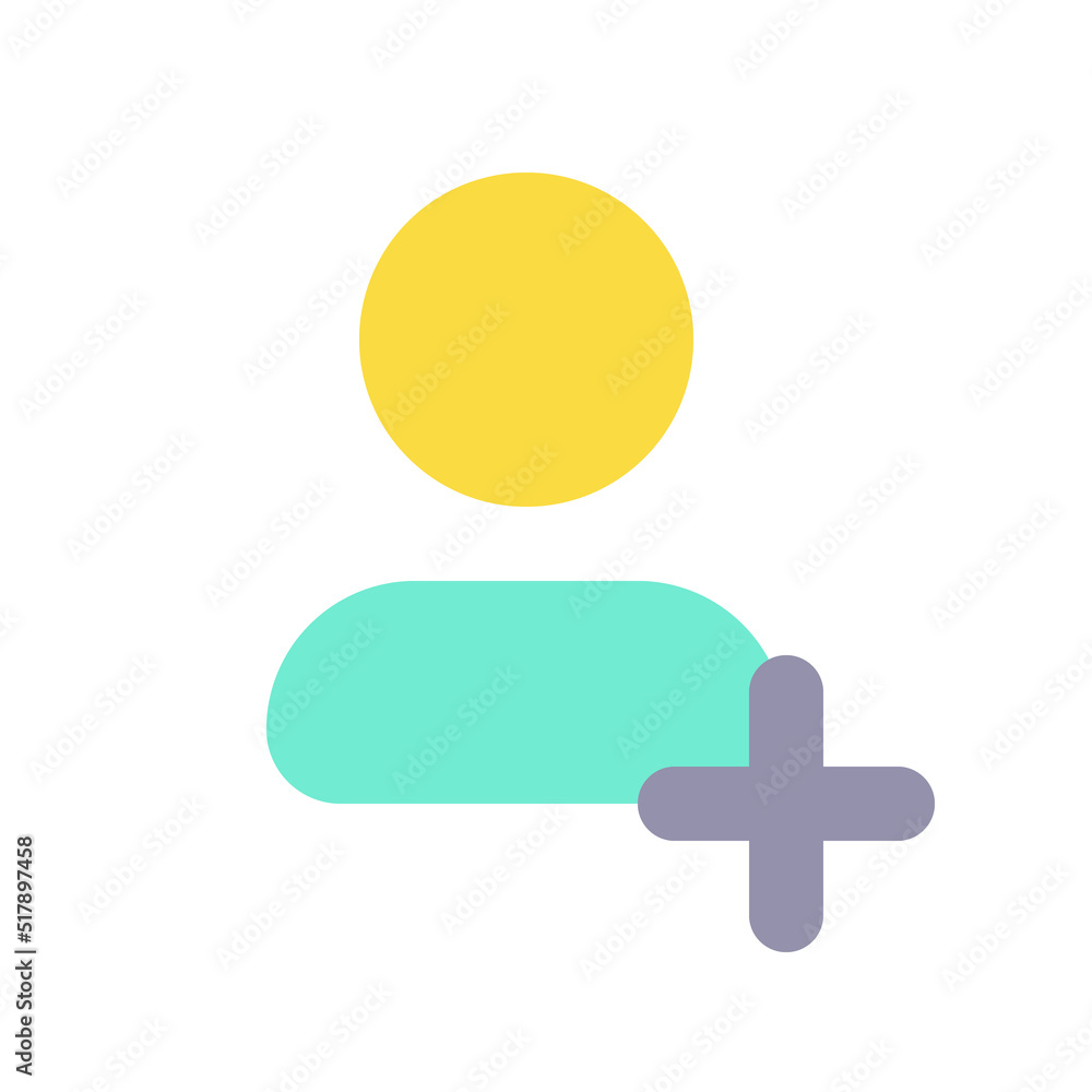 Add new contact flat color ui icon. Create new phone number. Address book management. Email account. Simple filled element for mobile app. Colorful solid pictogram. Vector isolated RGB illustration Add new contact flat color ui icon. Create new phone number. Address book management. Email account. Simple filled element for mobile app. Colorful solid pictogram. Vector isolated RGB illustration