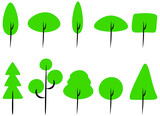 Collection of trees illustrations. Green tree nature healthy illustration vector. Set of different green trees simple and minimalist vector illustration 