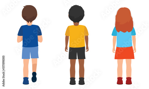 Rear view of three small children, looking in the opposite direction.