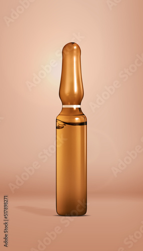 Amber glass ampoule for cosmetics, natural medicine, essential oils or other liquids isolated on color background