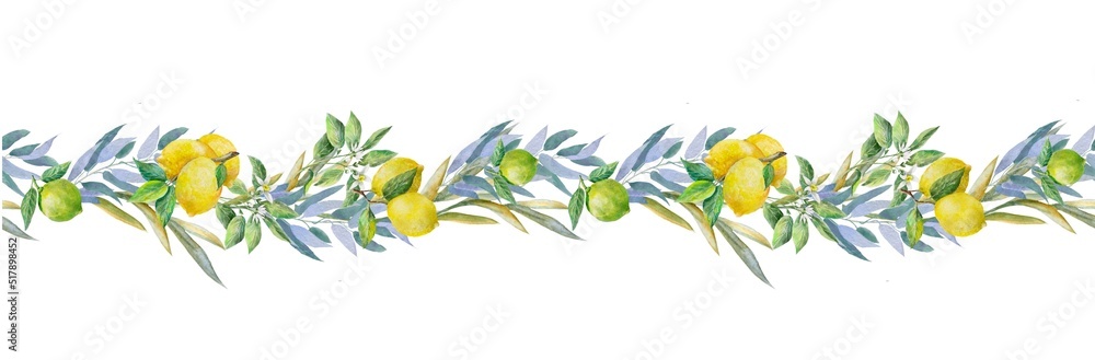 Border with lemons and leave