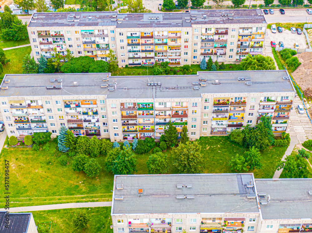 Aerial drone view of residential buildings Aerial drone view of residential buildings