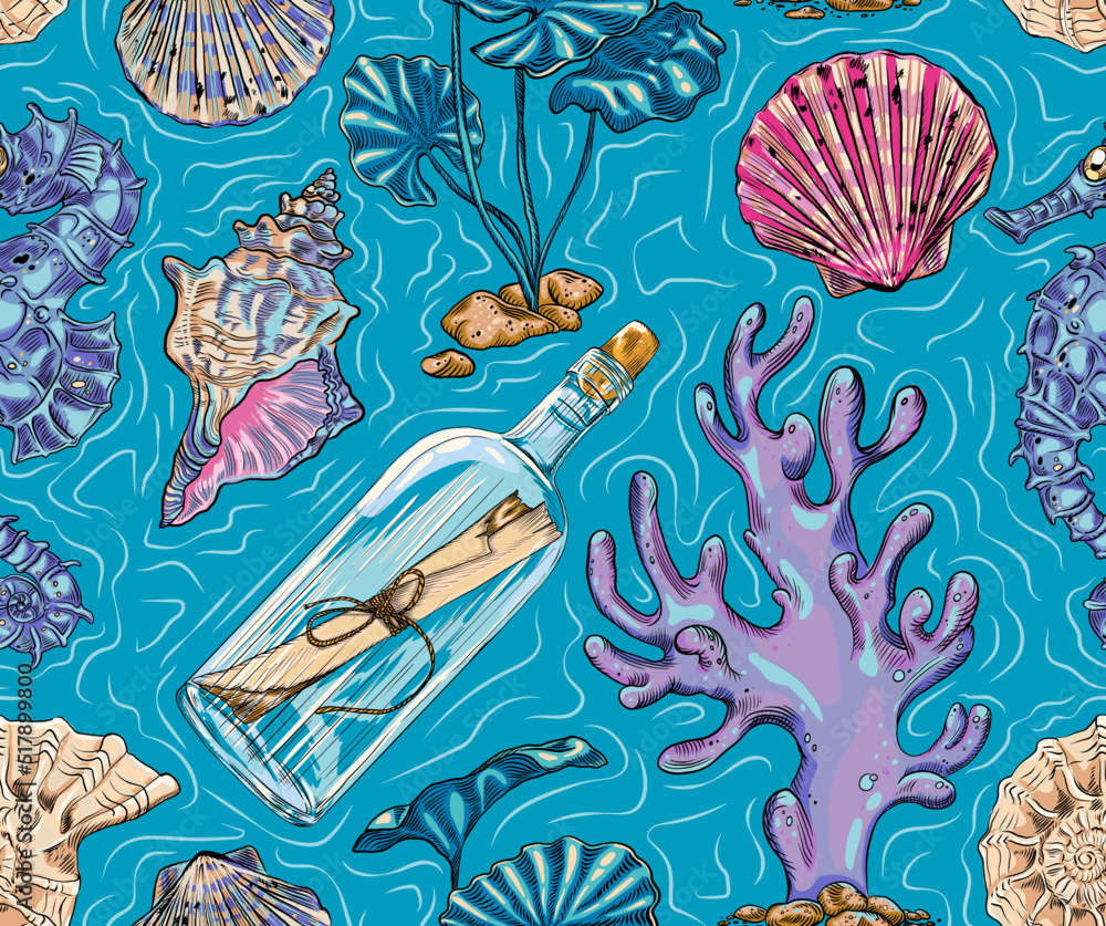 Vector seamless pattern on the theme of the sea depths. Ideal for textile printing, wallpapers and packaging Vector seamless pattern on the theme of the sea depths. Ideal for textile printing, wallpapers and packaging