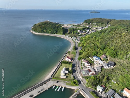 三河湾、西尾市幡豆町の海岸の風景を空撮