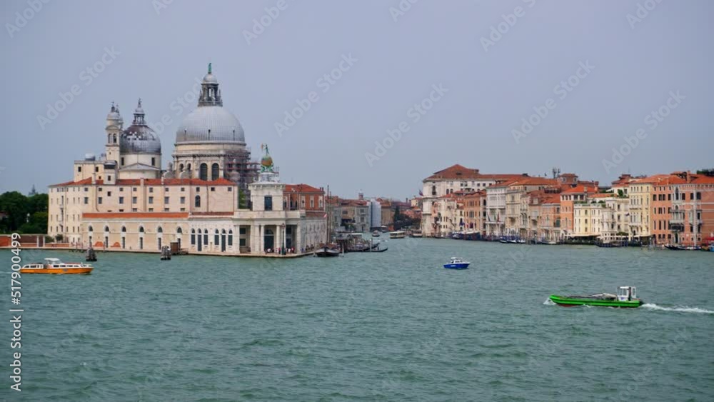 Venice Lagoon View and Basilica of Santa Maria della Salute in Italy - panning Venice Lagoon View and Basilica of Santa Maria della Salute in Italy - panning