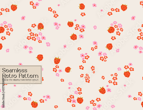 Pink Flowers and Strawberry Seamless hippie pattern