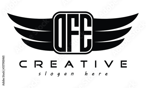 OFE three Letter Wings minimalist creative concept flag Flying abstract Initial wing symbol icon professional logo design, Vector template