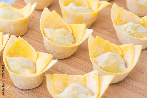 Close-up of homemade wontons