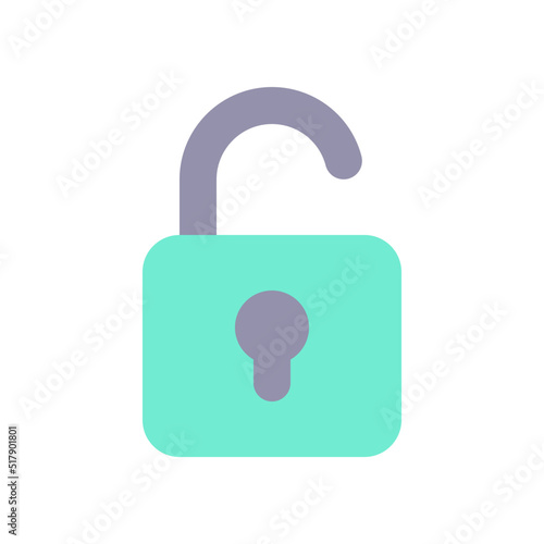 Unlocked padlock flat color ui icon. Security setting. Folder access control. Open lock. Cybersecurity. Simple filled element for mobile app. Colorful solid pictogram. Vector isolated RGB illustration