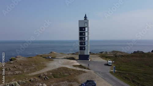 Punta frouxeira lighthouse from a drone eye view in Valdovino. High quality 4k footage