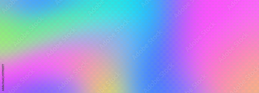 Obraz premium Rainbow dreamy holographic gradient background blank. Horizontal banner or wallpaper tamplate. Copy space, place for text, text area. Bright illustration. Space metaverse technology texture