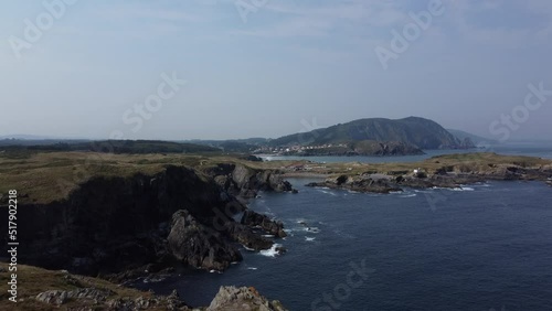 Punta frouxeira lighthouse from a drone eye view in Valdovino. High quality 4k footage