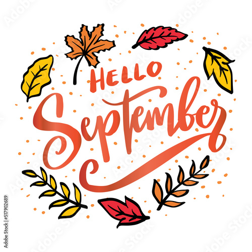 Hello September hand lettering poster