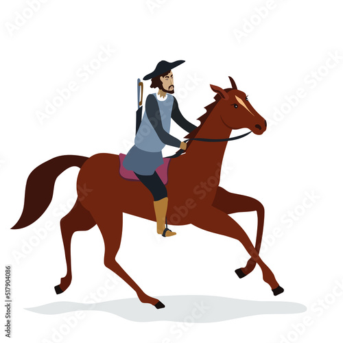 Messenger on horseback. Vector illustration isolated on white background.