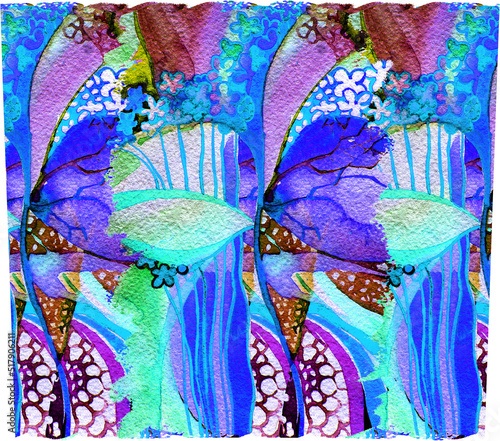 20-oz Tumbler Sublimation design. Colorful pink, blue, purple abstraction. Watercolor texture. PNG transparent conical
