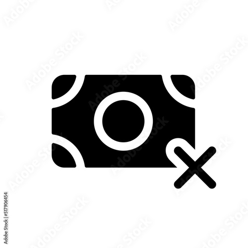 Cashless payment only black glyph ui icon. Credit card. Reject paper money. User interface design. Silhouette symbol on white space. Solid pictogram for web, mobile. Isolated vector illustration