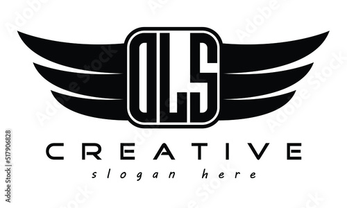 OLS three Letter Wings minimalist creative concept flag Flying abstract Initial wing symbol icon professional logo design, Vector template