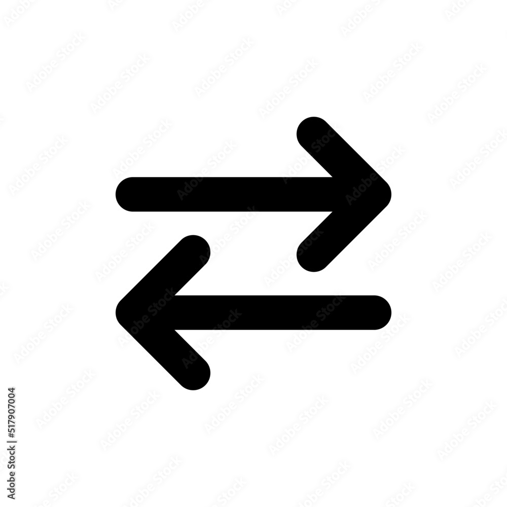 Two arrows black glyph ui icon. Transaction symbol. Left and right arrows. User interface design. Silhouette symbol on white space. Solid pictogram for web, mobile. Isolated vector illustration Two arrows black glyph ui icon. Transaction symbol. Left and right arrows. User interface design. Silhouette symbol on white space. Solid pictogram for web, mobile. Isolated vector illustration