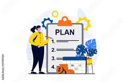 Business making concept with people scene in flat cartoon design. Businesswoman creates plan for organizing business processes and invests in new company. Vector illustration visual story for web