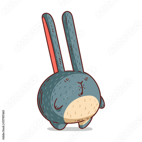 A Curious Hare, isolated vector illustration. Cute cartoon picture for children of a bunny standing. A funny rabbit sticker. Simple drawing of an interested hare on white background. A wild animal.