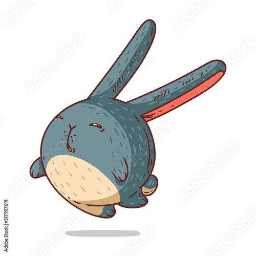 A Happy Hare, isolated vector illustration. Cute cartoon picture for children of a bunny jumping. A funny rabbit sticker. Simple drawing of a carefree hare on white background. A free wild animal.