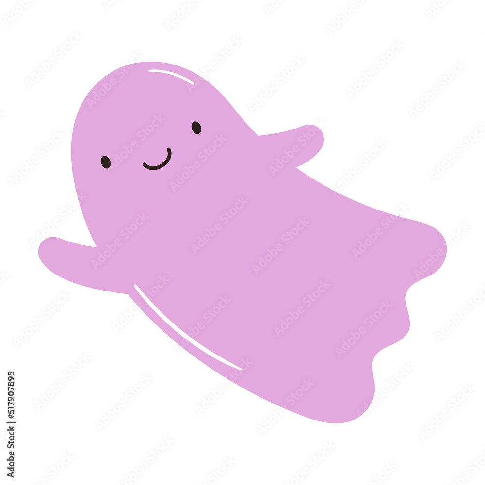 Vector illustration of cute halloween ghost with face expression. Hand drawn magic character for kids. Simple friendly creature for card, poster, invitation design Vector illustration of cute halloween ghost with face expression. Hand drawn magic character for kids. Simple friendly creature for card, poster, invitation design