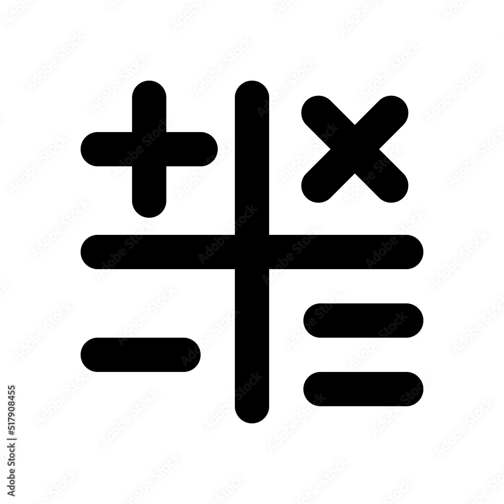 Calculation black glyph ui icon. Four rules of arithmetic. Estimate and count. User interface design. Silhouette symbol on white space. Solid pictogram for web, mobile. Isolated vector illustration Calculation black glyph ui icon. Four rules of arithmetic. Estimate and count. User interface design. Silhouette symbol on white space. Solid pictogram for web, mobile. Isolated vector illustration