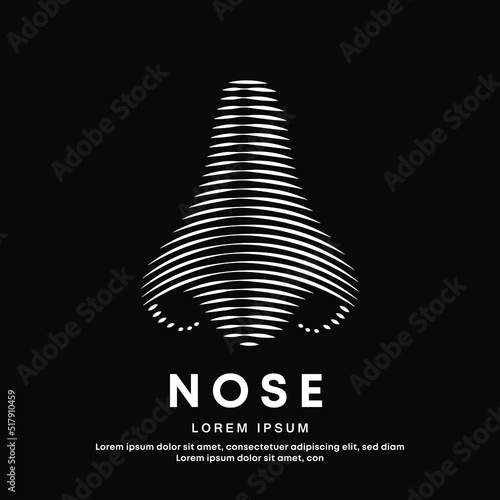 Human nose medical structure. simple line art nose logo design vector illustration on dark background. Part of body logo vector template suitable for organization, company, or community. EPS 10
