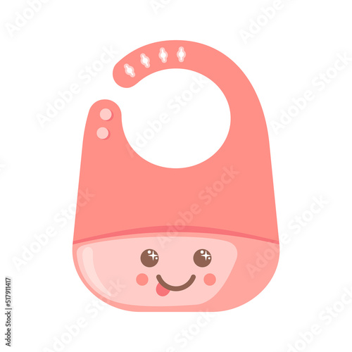 Silicone or plastic kawaii baby bib with a pocket icon in flat style isolated on white background.