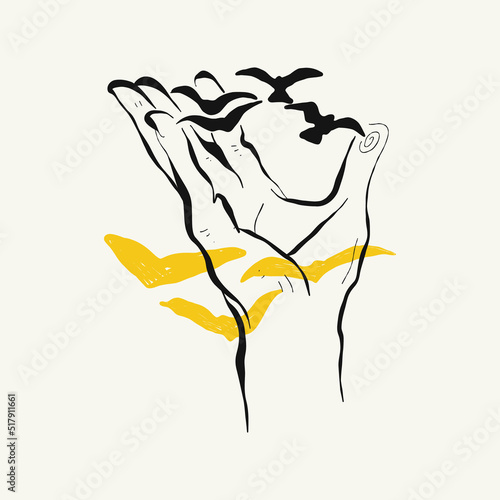 Linear drawings of heads of antique statues of the goddess and mythical god in the engraving style. Creative minimal linear woman vector with growing branch from her head.