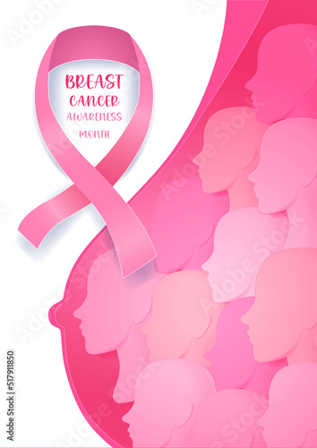 Breast cancer awareness month Women shape in breast concept background. Concept design for Poster template. illustration. Banner. Ad offline online. Flyer.